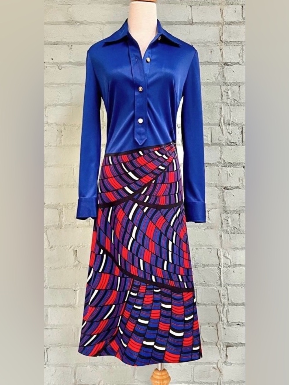 Vintage Blue Print Midi Shirtdress